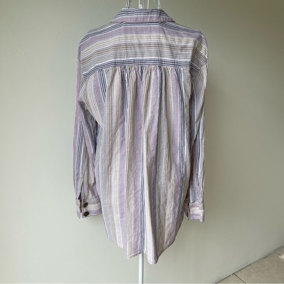 Free People High Tide Striped Boho Button-Down Top blouse pink white size S - Picture 8 of 13